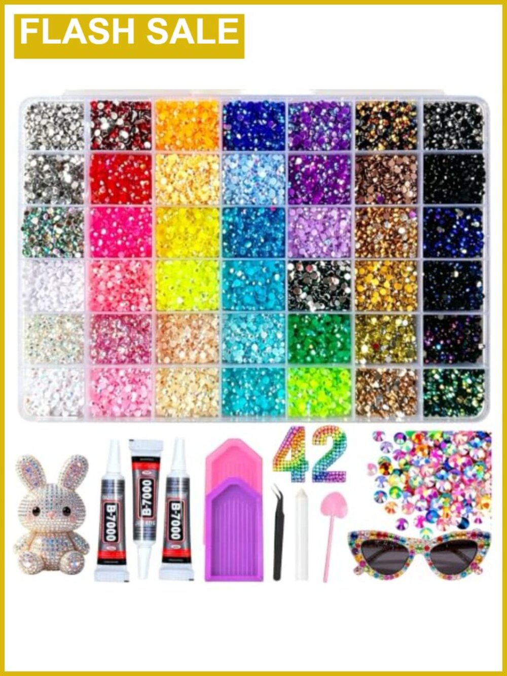 38,000pcs 42 Colors Jelly Rhinestones Bedazzling Kit, 3mm Resin Flatback Gems